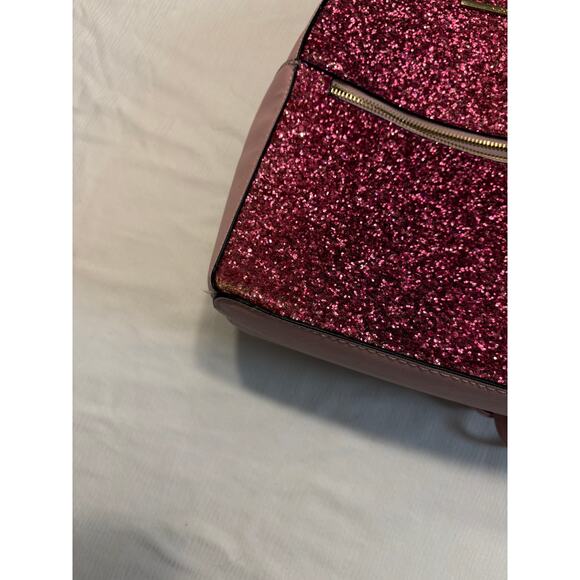 ALDO Pink Faux Leather Glitter Embellished Purse Backpack Sparkly Fur Keychain - Picture 5 of 11